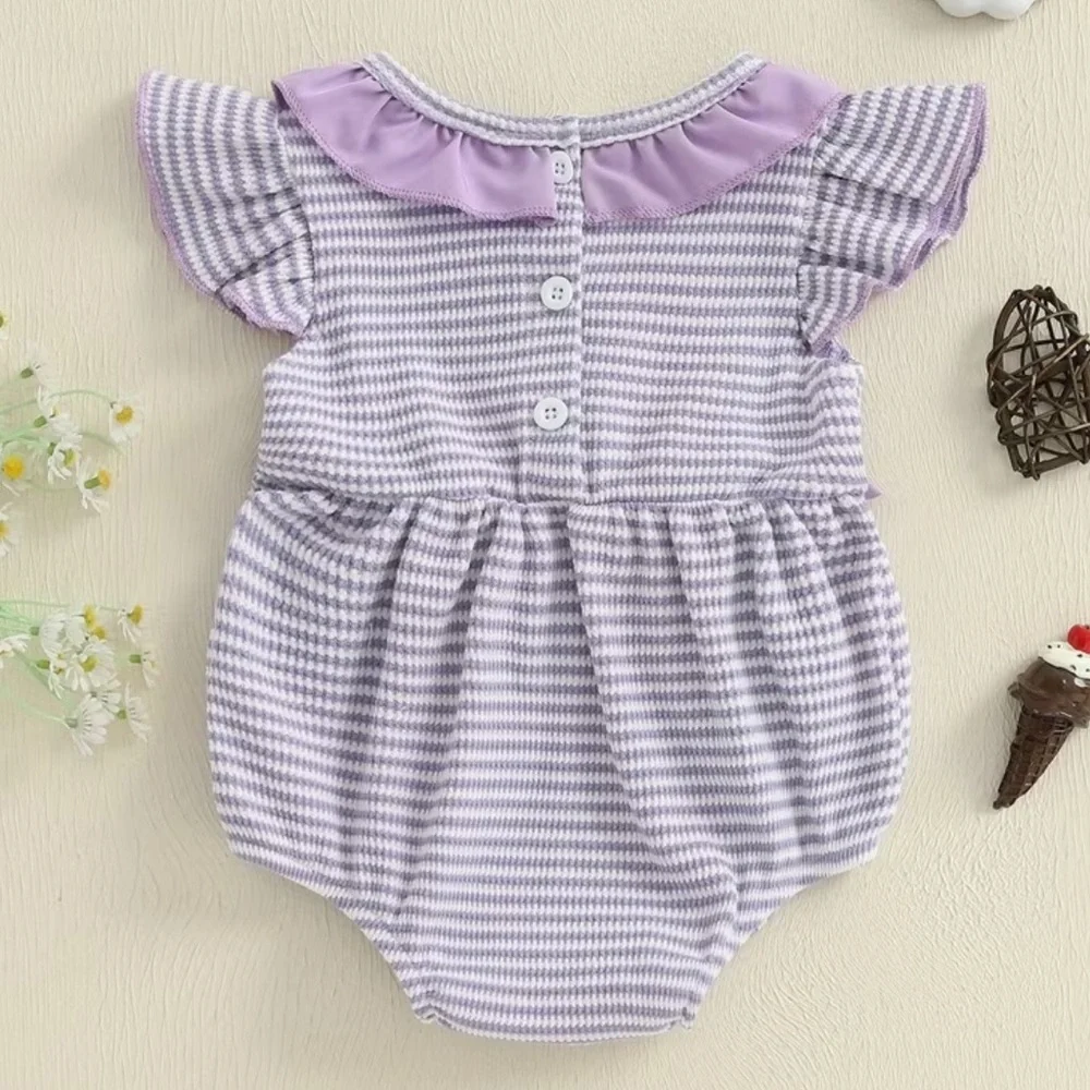 Adorable Purple Striped Bow Baby Girl Bubble Romper 12-18 Months